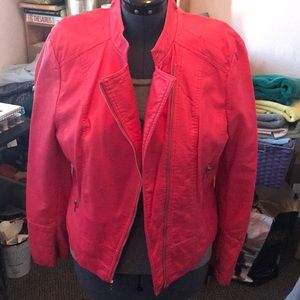 Bright pink vegan leather biker jacket